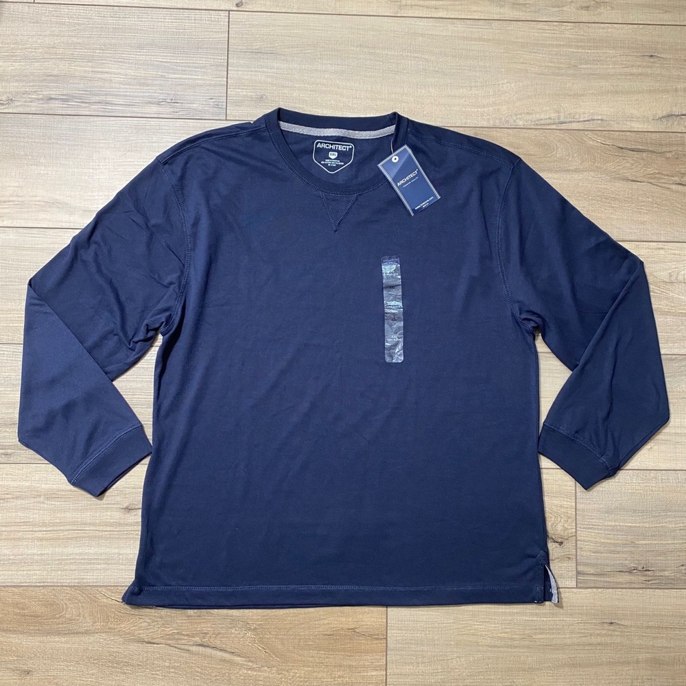 Architect Mens Ultra Soft Crew Long Sleeve Shirt Size XXL Navy Blue‎
